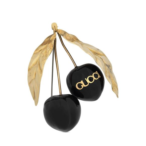 Gucci - Logo-print Enamel Cherry Brooch